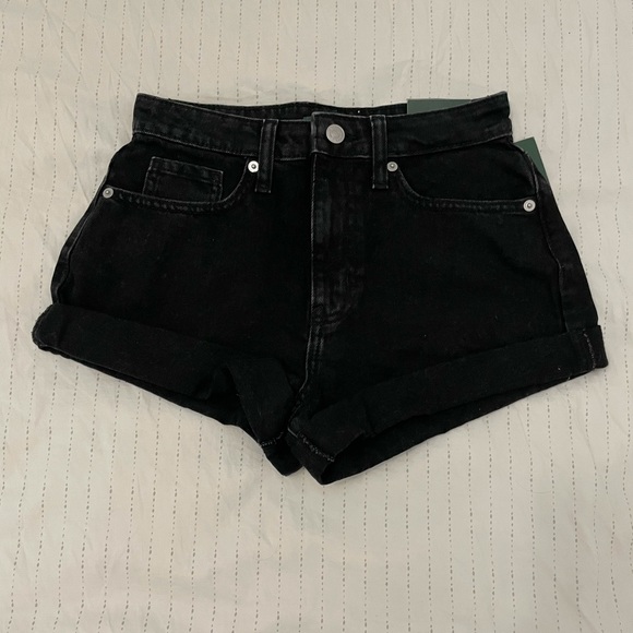 Black High Waisted Jean Shorts - Picture 1 of 4
